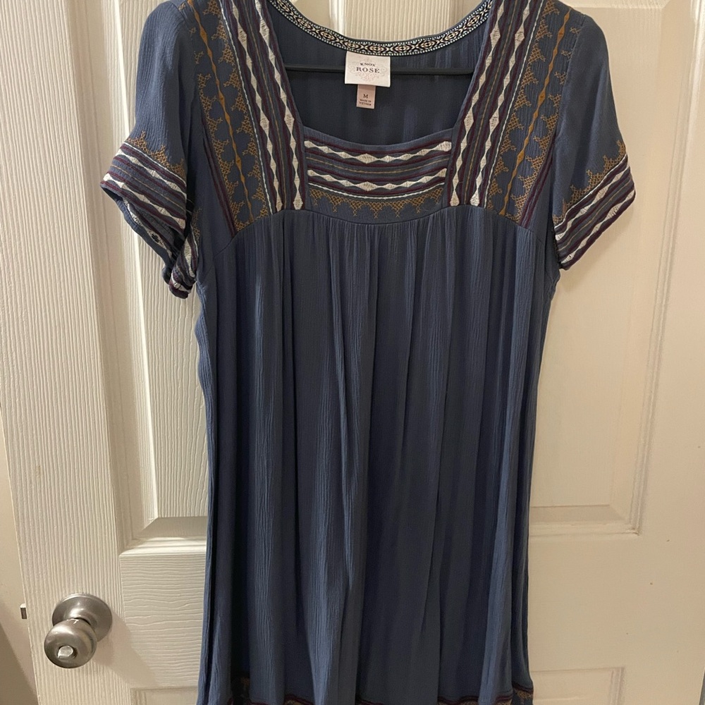 Knox Rose Blue and Gold Embroidered Blouse